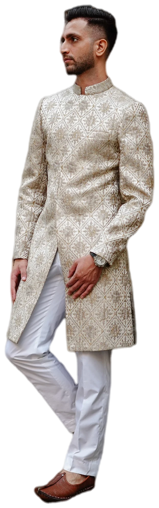 Sherwani — Ivory, hand-worked