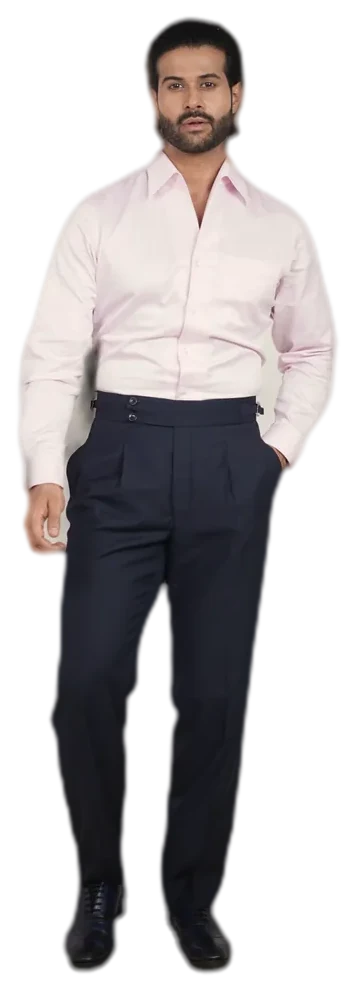 Trousers — Pleated, with side adjusters