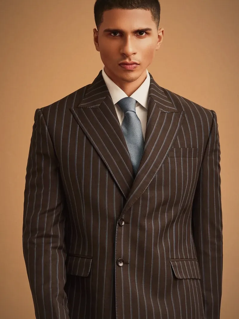 Peak lapel and chalk stripe