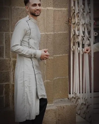 The dove-grey kurta set, worn