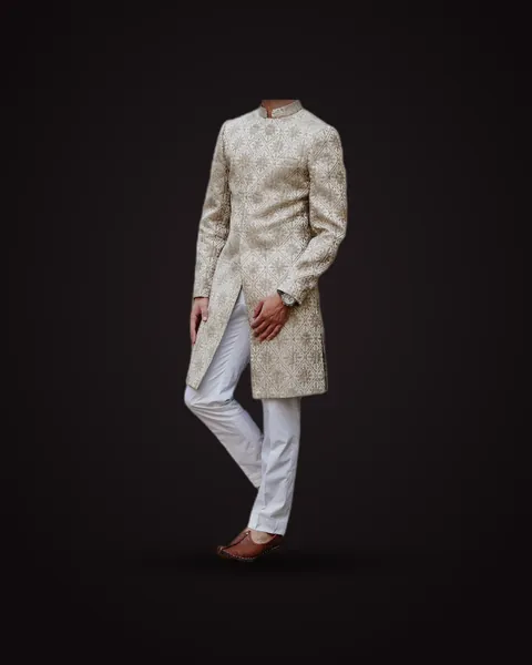 Embroidered sherwani in ivory
