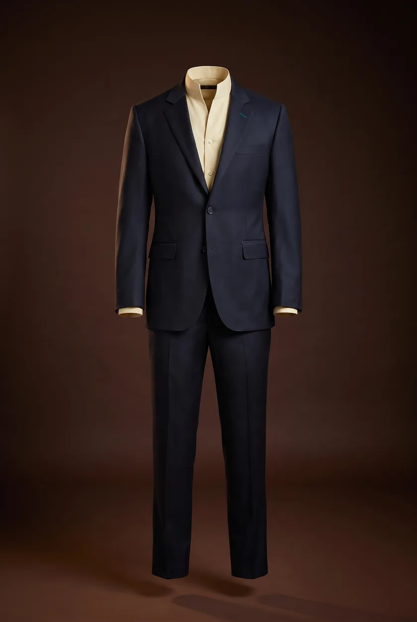 Classic Suit, navy, single-breasted, notch lapel, flap pockets