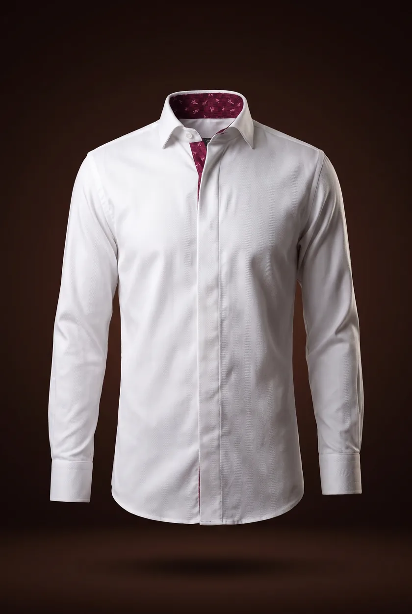 Kensington Shirt, white, english spread collar, printed facing