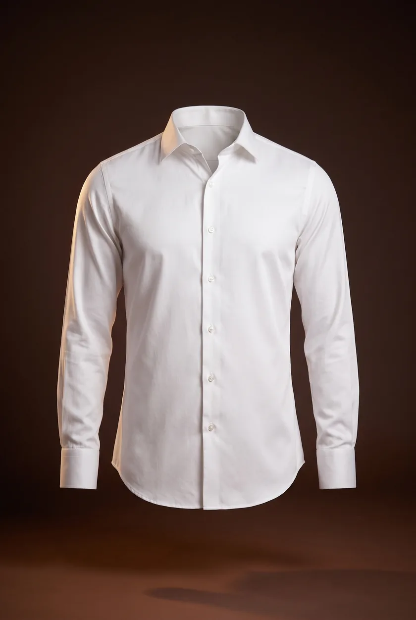 Monaco Shirt, white twill, wide spread collar, two-button cuff