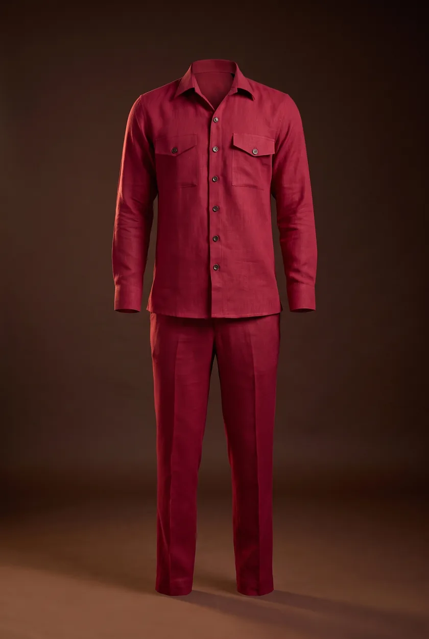 Tuscany Co-ord, red, point collar, flap chest pockets