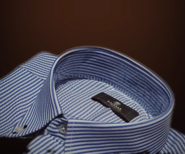 Windsor Shirt: Button-down collar · in blue stripe.