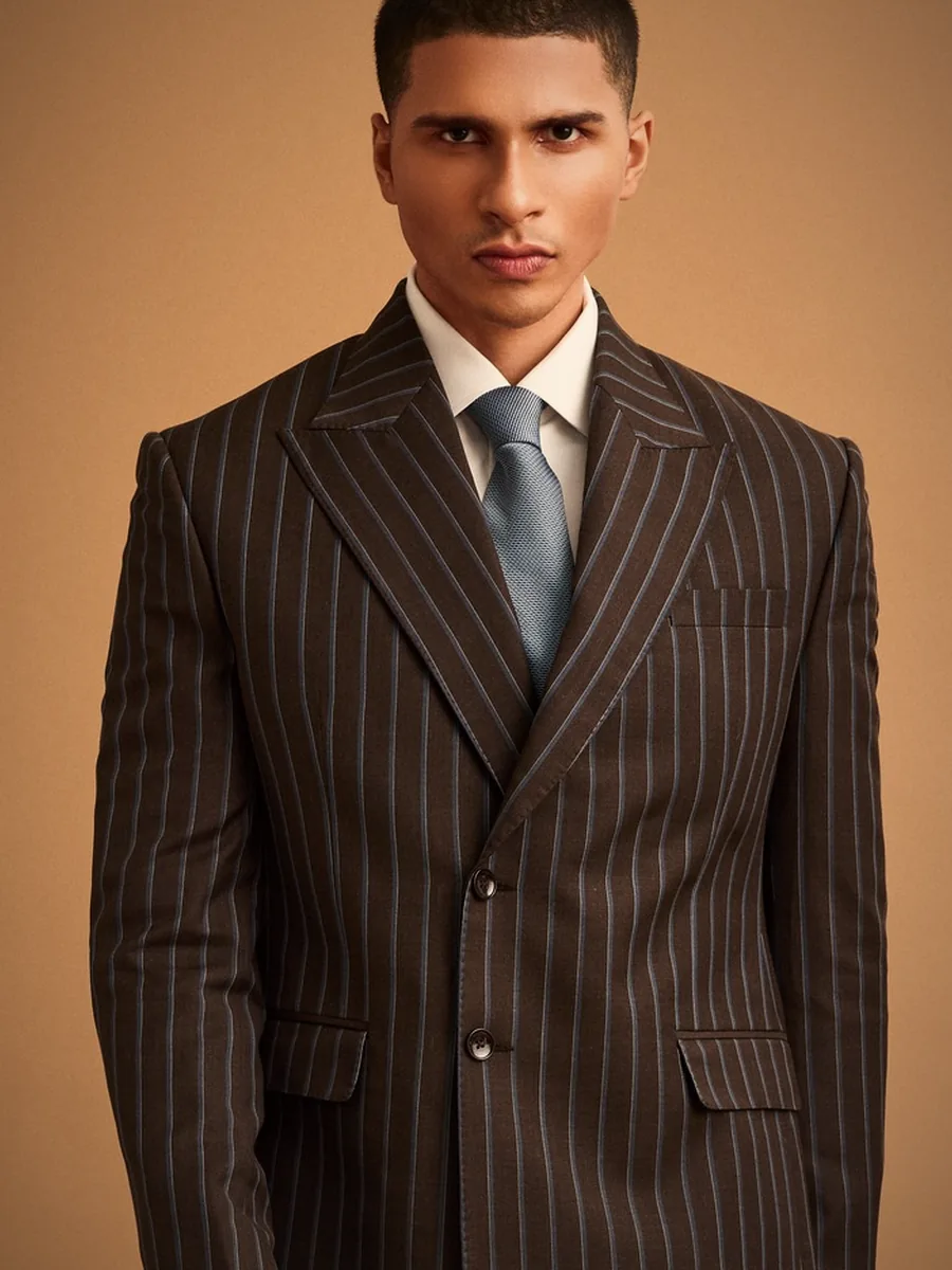 Peak lapel and chalk stripe