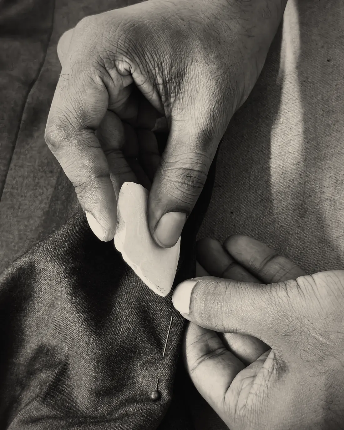 Chalk on cloth at the RAJASAB workshop