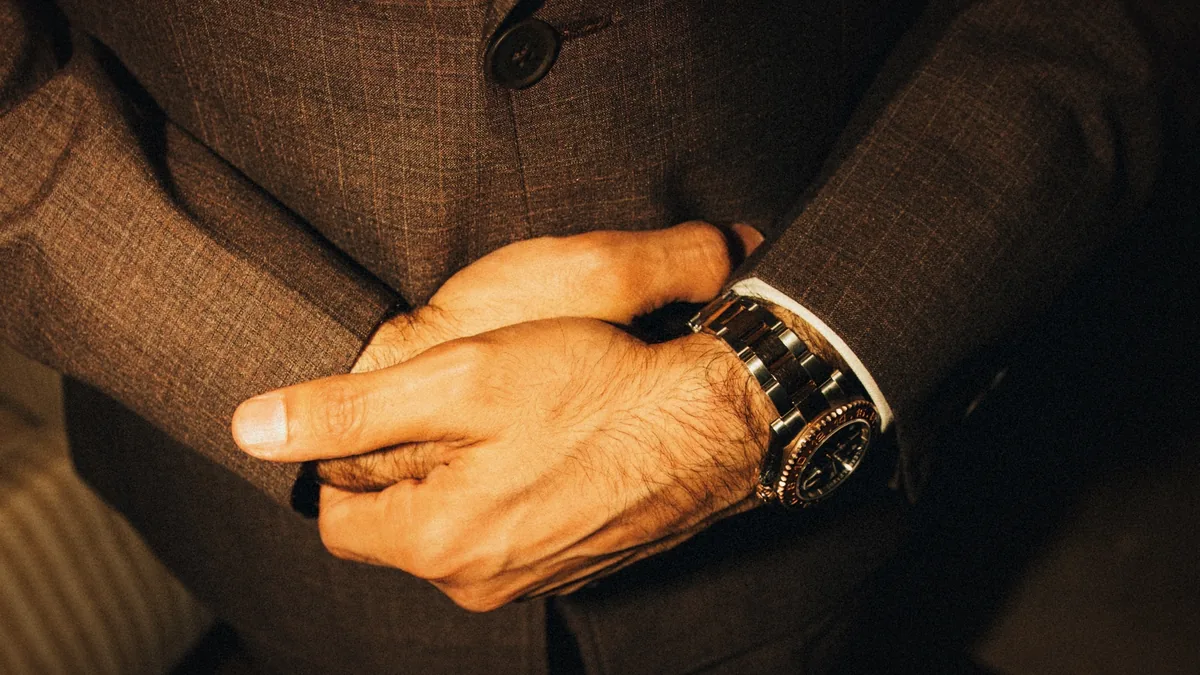Brown three-piece · cuff and watch
